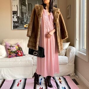 Vintage dusty rose nightgown with lace and bell sleeves